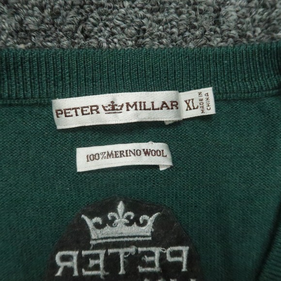 Peter Millar Sweater Men Extra Large Green Merino Wool V Neck Tour Jumper XL - Picture 3 of 9